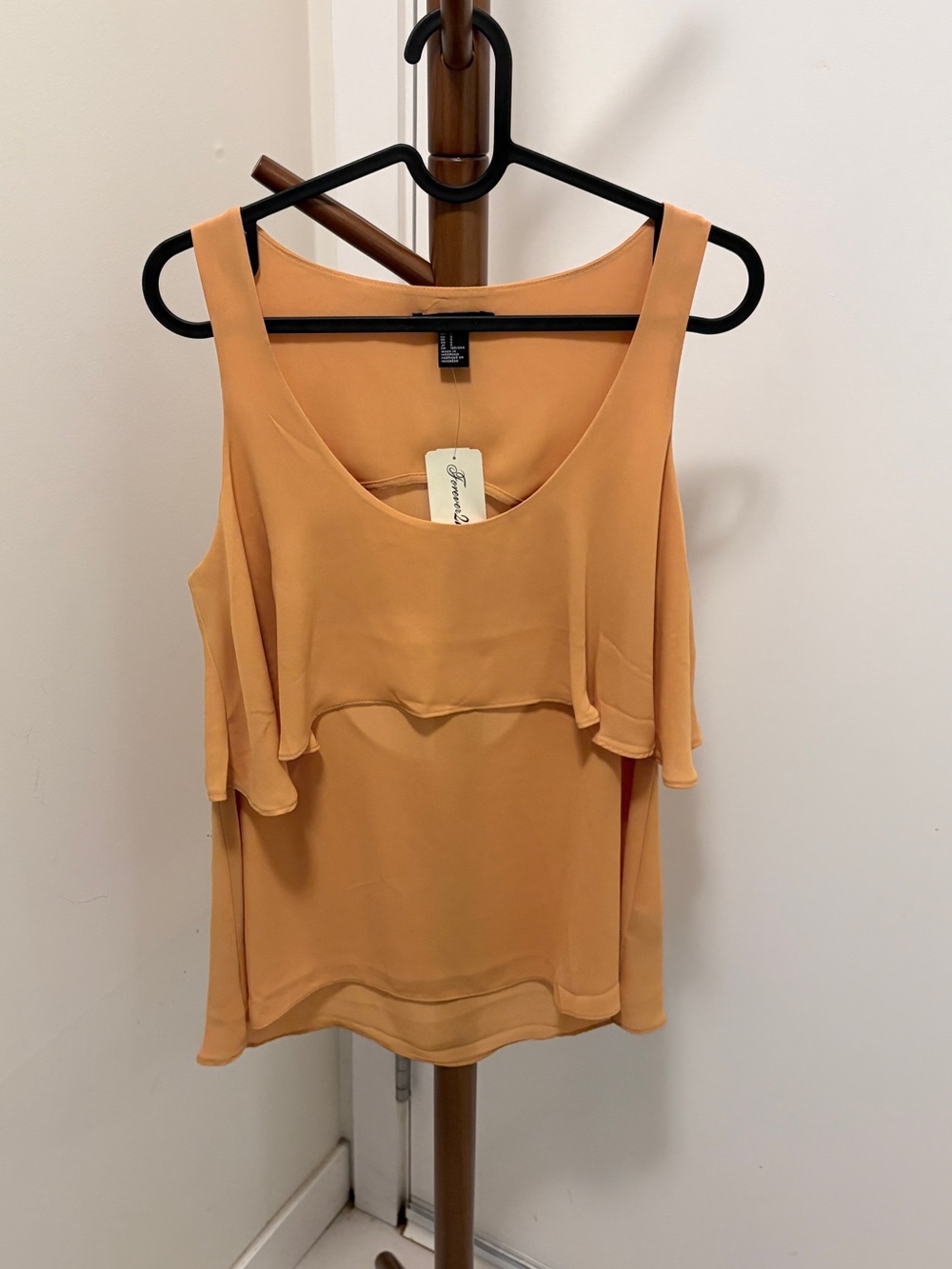 Forever 21 Off Shoulder Peach Ruffle-Overlay Camisole Top